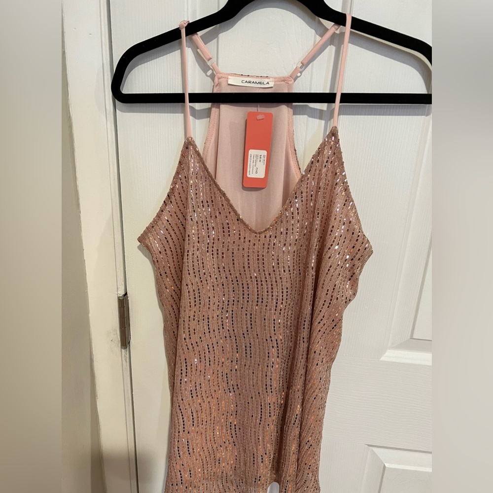 Pink tank top with shiny accents
